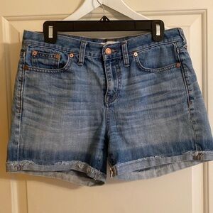 Madewell blue denim high rise roll leg Mom shorts zip fly size 27